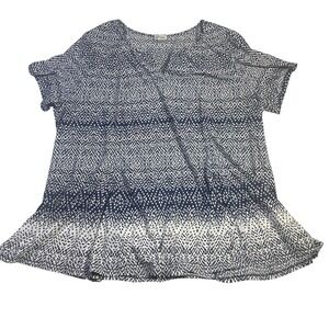 Avenue Plus Size 26/28 Navy White Abstract Dot Print V Neck Short Sleeve Top